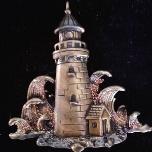 Vintage JJ Jonette Copper Colored Lighthouse Brooch